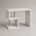 Scrivania moderna in MDF bianco con struttura laterale a mensola e supporti in metallo cromato 120 cm x 50 cm x 75 cm