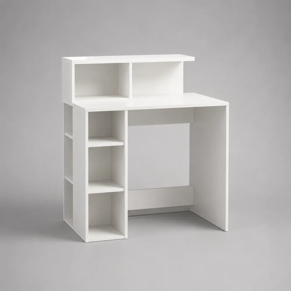 Scrivania con libreria laterale integrata MDF bianco struttura rettangolare 120 x 50 x 120 cm