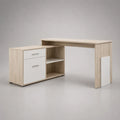 Scrivania angolare in MDF effetto rovere chiaro e bianco con cassetti e vani a giorno struttura a L 120 cm x 50 cm x 75 cm