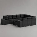 Divano da giardino modulare in rattan PE nero struttura in alluminio nero cuscini in poliestere nero configurazione a U dimensioni 280 cm x 200 cm x 75 cm