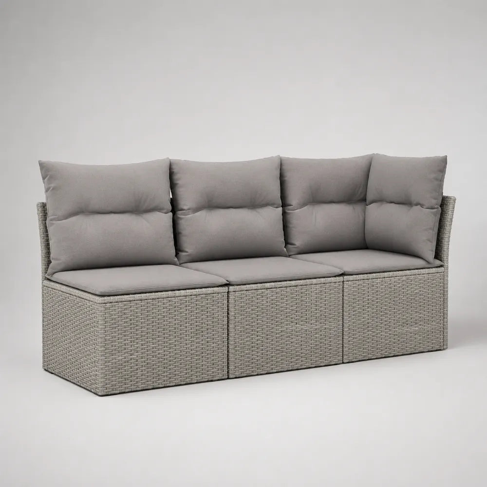 Divano da giardino 3 posti 200x75x75 cm in rattan PE con struttura in alluminio cuscini grigio scuro forma rettangolare