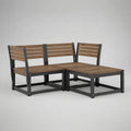 Divano da giardino angolare in acciaio verniciato nero e legno di acacia a L struttura modulare sedute 160 cm x 160 cm x 70 cm nero marrone