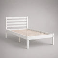 Letto singolo 90 x 200 cm in legno massello di pino colore bianco con testiera a doghe orizzontali struttura rettangolare
