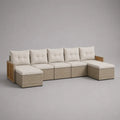 Divano da giardino modulare in rattan PE beige struttura in alluminio e legno naturale configurazione a L dimensioni 250 cm x 200 cm x 70 cm