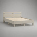 Letto matrimoniale 160 x 200 cm struttura in MDF e legno multistrato con testiera a doghe orizzontali rete a doghe in betulla gambe in legno colore beige chiaro