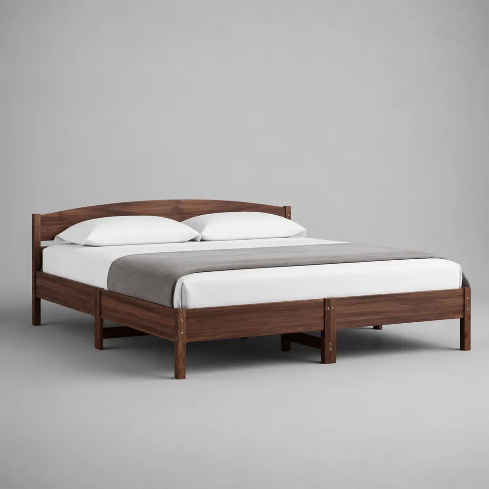 Letto matrimoniale 160x200 cm struttura in legno finitura noce con testiera curva a doghe e pediera in legno forma rettangolare